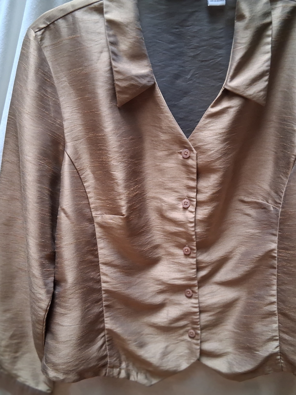 croft & barrow Metallic Taupe Button-Front Blouse/Jacket